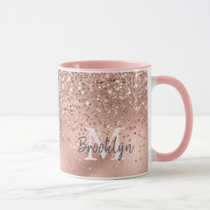 Taza Monogramado Confetti, Purpurina de oro Rosa modern