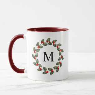 Taza Monogramado de los Navidades de Whimsical Holly Be