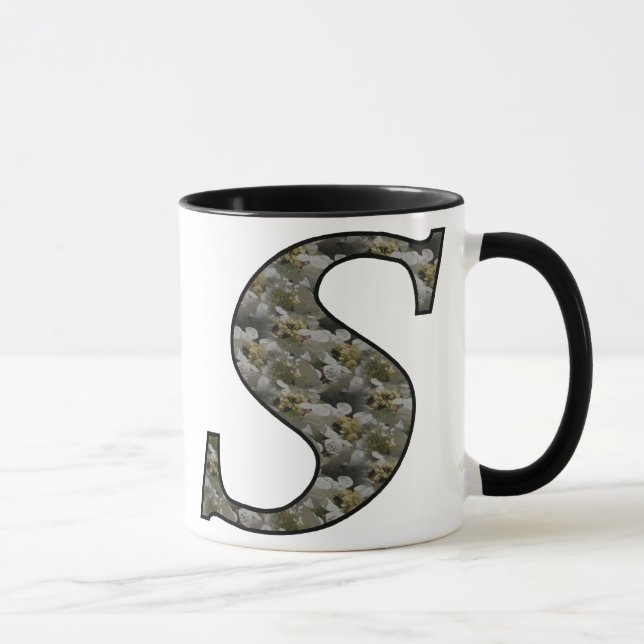 Taza Monogramado Inicial S Hidrangea Floral Mug (Derecha)