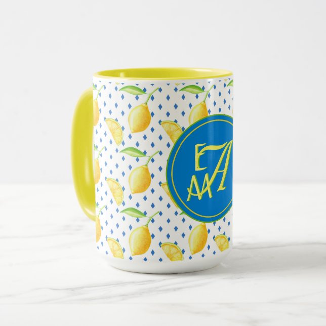 Taza Monogramado Lemon Tree Royal Blue Home Decoración (Anverso izquierdo)