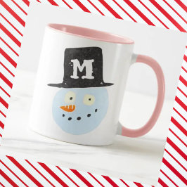 Taza Monogramado lindo acuarela snowman cara sonriente