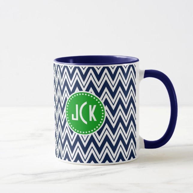 Taza Monogramo Azul y Zigzag Blanco Chevron (Derecha)