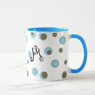 Taza Monogramo de los puntos de polka azul Aqua