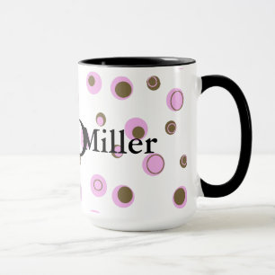 Taza Monogramo de puntos de polka marrón rosa