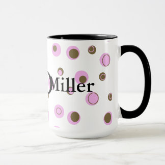 Taza Monogramo de puntos de polka marrón rosa