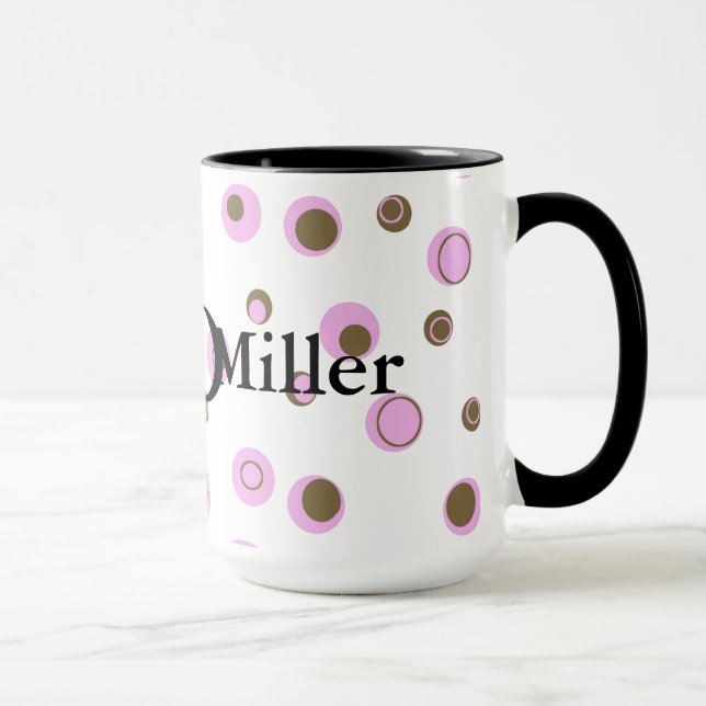 Taza Monogramo de puntos de polka marrón rosa (Derecha)