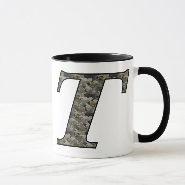 Taza Monogramo T Inicial Hydrangea Floral Mug (Derecha)