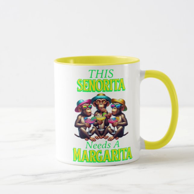 Taza Monos Funky Senorita Necesita Una Margarita (Derecha)