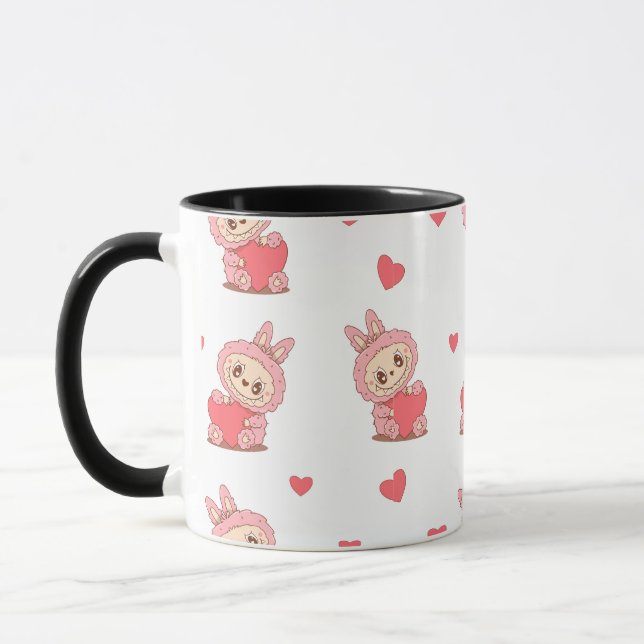 Taza Monstruo de conejito rosa lindo con corazón - Kawa (Izquierda)