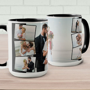 Taza Montaje de fotos de boda con tira de fotos ZigZag