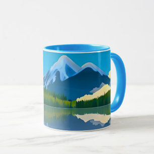 Taza Montañas con Cima Nevada Reflejadas en un Lago