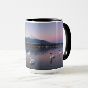 Taza Monte Fuji   Lago Yamanaka con cisnes