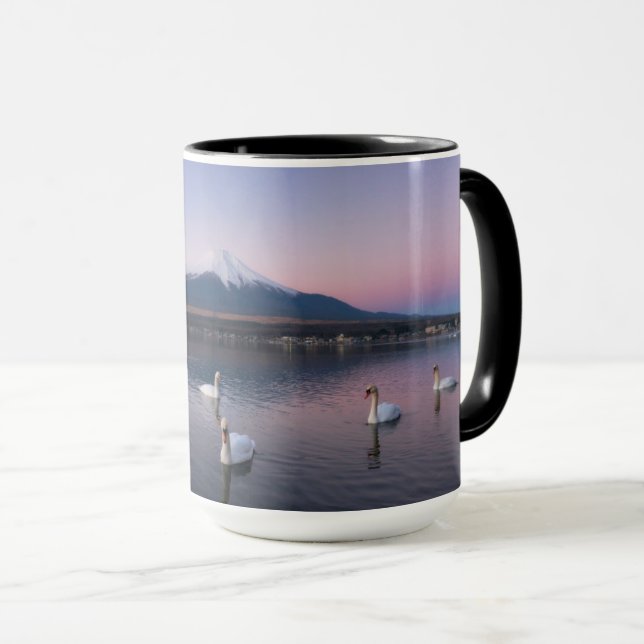 Taza Monte Fuji | Lago Yamanaka con cisnes (Anverso derecho)