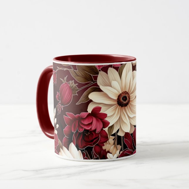 Taza Moody Burgundy y Cream Florals (Anverso izquierdo)
