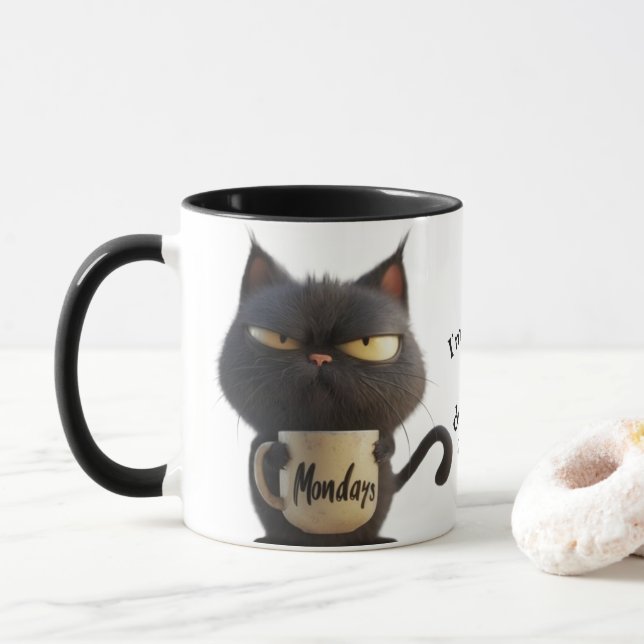 Taza Moody Cat Coffee Mug - Perfecto para sorbos grumos (Con donut)