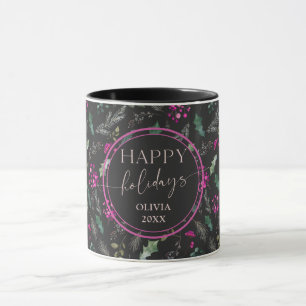 Taza Moody Cute Winter Holly Happy Holidays Mug