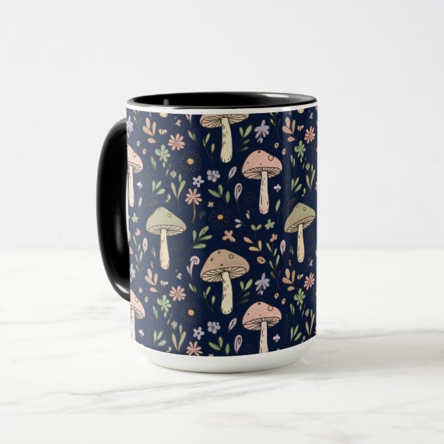 Taza Moody Dark Navy Fungi Seamless Pattern (Anverso izquierdo)