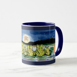 Taza Moon Frogs Family Night Time Design Dark Blue Mug
