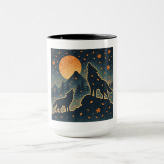 Taza Moonlit Wolves & Mount Fuji – Japanese Night Art