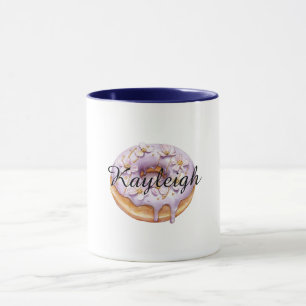 Taza Morada Lavanda Floral blanca Donut