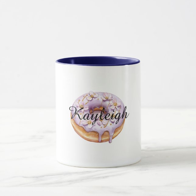 Taza Morada Lavanda Floral blanca Donut (Centro)
