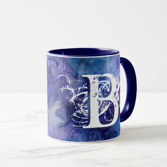 Taza Morado azul acuarela Monograma inicial moderno (Anverso derecho)