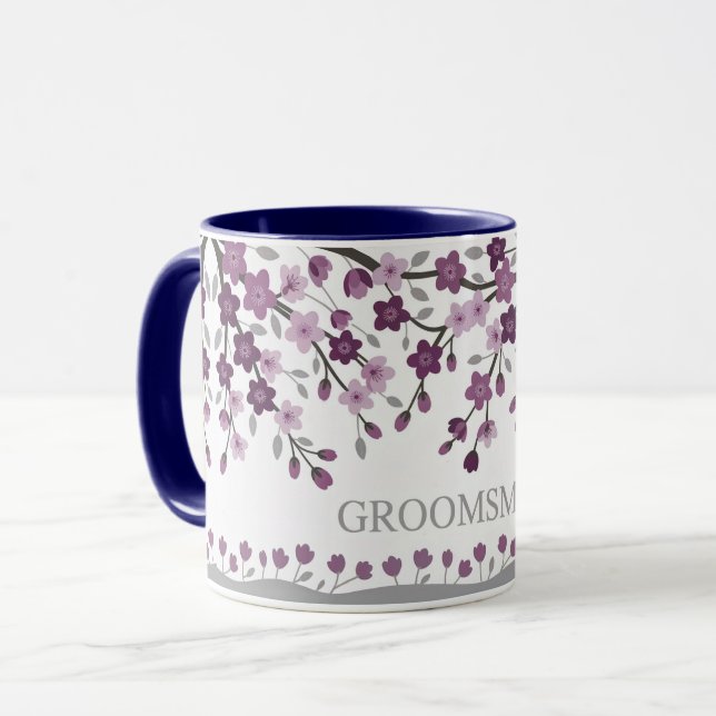 Taza Morado Lavanda Cerezo Blossom Groomsmen Mugs (Anverso izquierdo)