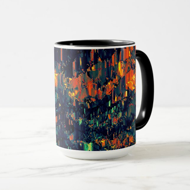 Taza Mosaico abstracto de fogata desplazada sobre verde (Anverso derecho)