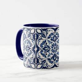 Taza Mosaico andaluz , Azul antiguo , Diseño Blanco