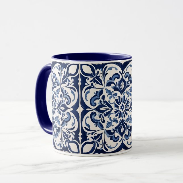 Taza Mosaico andaluz , Azul antiguo , Diseño Blanco (Anverso izquierdo)