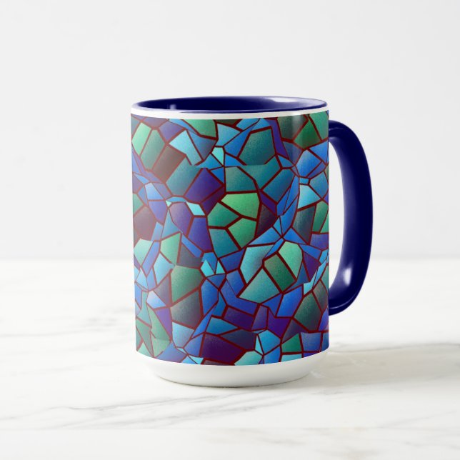 Taza Mosaico de azul y verde lila salpicado o ahumado (Anverso derecho)