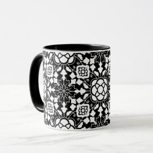Taza Mosaico floral marroquí, negro y blanco