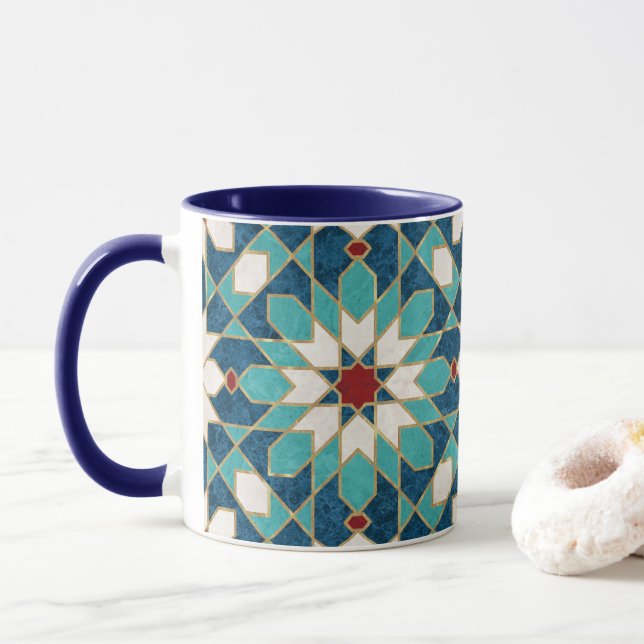 Taza Mosaico marroquí de mármol blanco Verde azulado az (Con donut)