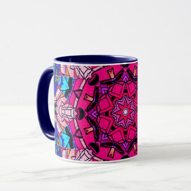 Taza Mosaico rosa Mandala Floral Psicodélico Retro (Anverso izquierdo)