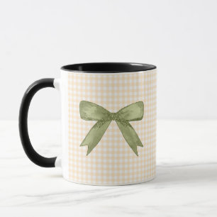 Taza Moss Green Glittered Bow sobre Cream Gingham