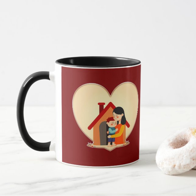 Taza Mother and Child Love Illustration – Warm Family (Con donut)