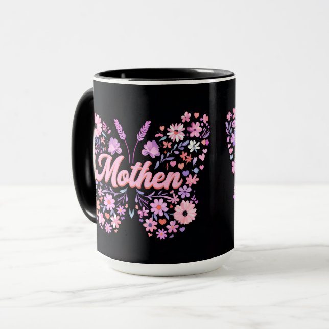 Taza Mother Butterfly Floral Coffee Mug | Cute Mom Gift (Anverso izquierdo)