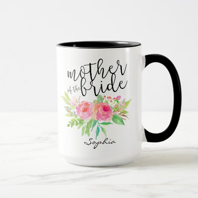 Taza Mother of the Bride|Watercolor Floral Personalized (Derecha)