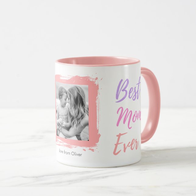 Taza Mother's Day Best Mom Ever Photo Pink Personalized (Anverso derecho)