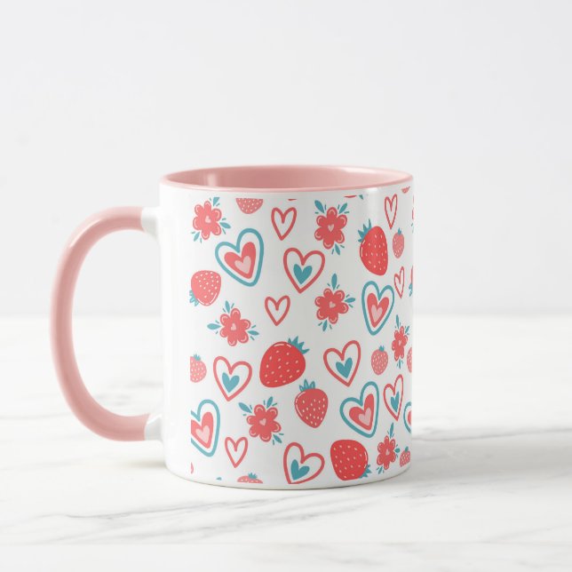 Taza  Motifs de fraises, de coeurs et petite (Izquierda)