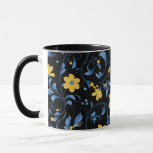Taza motivos de arte ucraniano azul y amarillo