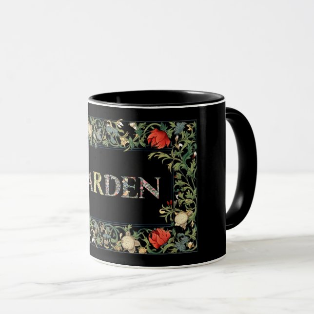 Taza Motto y marco del jardín floral William Morris (Anverso derecho)