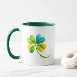 Taza Mu de trébol geométrico multicolor para el dí
