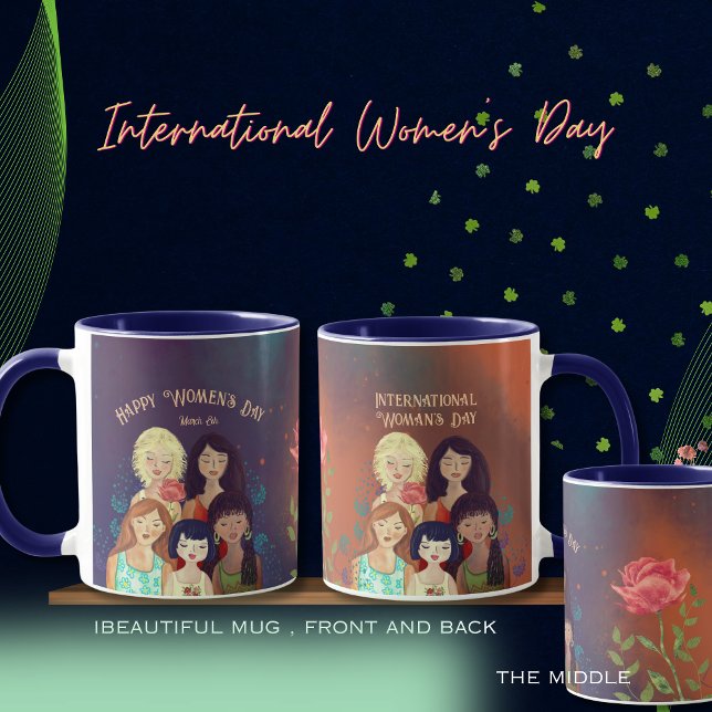 Taza Mu, mujer multiétnica del Día Internacional de la  (International Women's Day multi-ethnic portrait Mug)