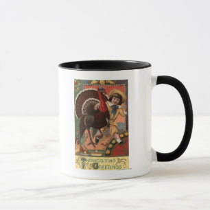Taza Muchacho con el brazo alrededor de una Turquía