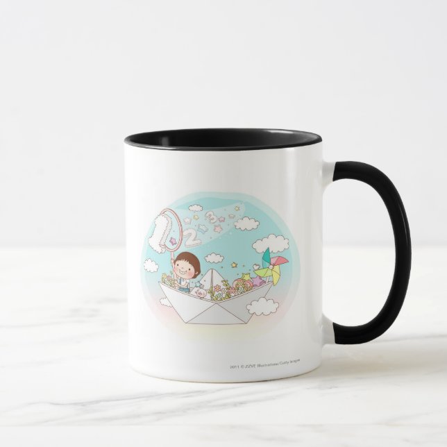 Taza Muchacho que se sienta en el barco de papel (Derecha)