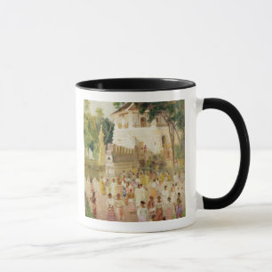 Taza Muchedumbres en un monumento en la India, 1895