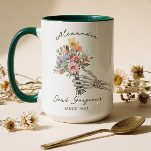 Taza Muerto Hermoso Nombre Año Gótico Esqueleto Flor Si