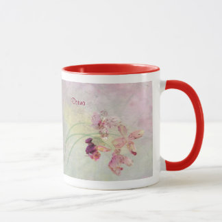 Taza Mug, 18 onzas en diseño de orquídeas grises