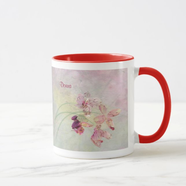 Taza Mug, 18 onzas en diseño de orquídeas grises (Derecha)